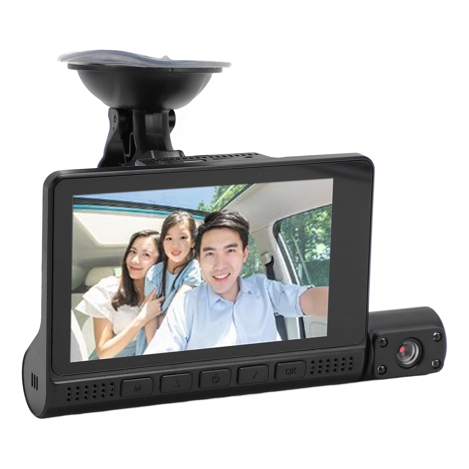Dash Cam a 3 Canali Anteriore e Posteriore Interna, Tripla Telecamera per Auto 1080P con Touch Screen IPS da 4,0, Grandangolo da 170°, Visione Notturna, modalità Parcheggio 24