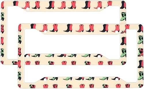 2 Pcs Car License Plate Frames for Women Men - Colorful Boots Vintage Print Solid Aluminum License Plate Cover for Car Accessories for Women Men