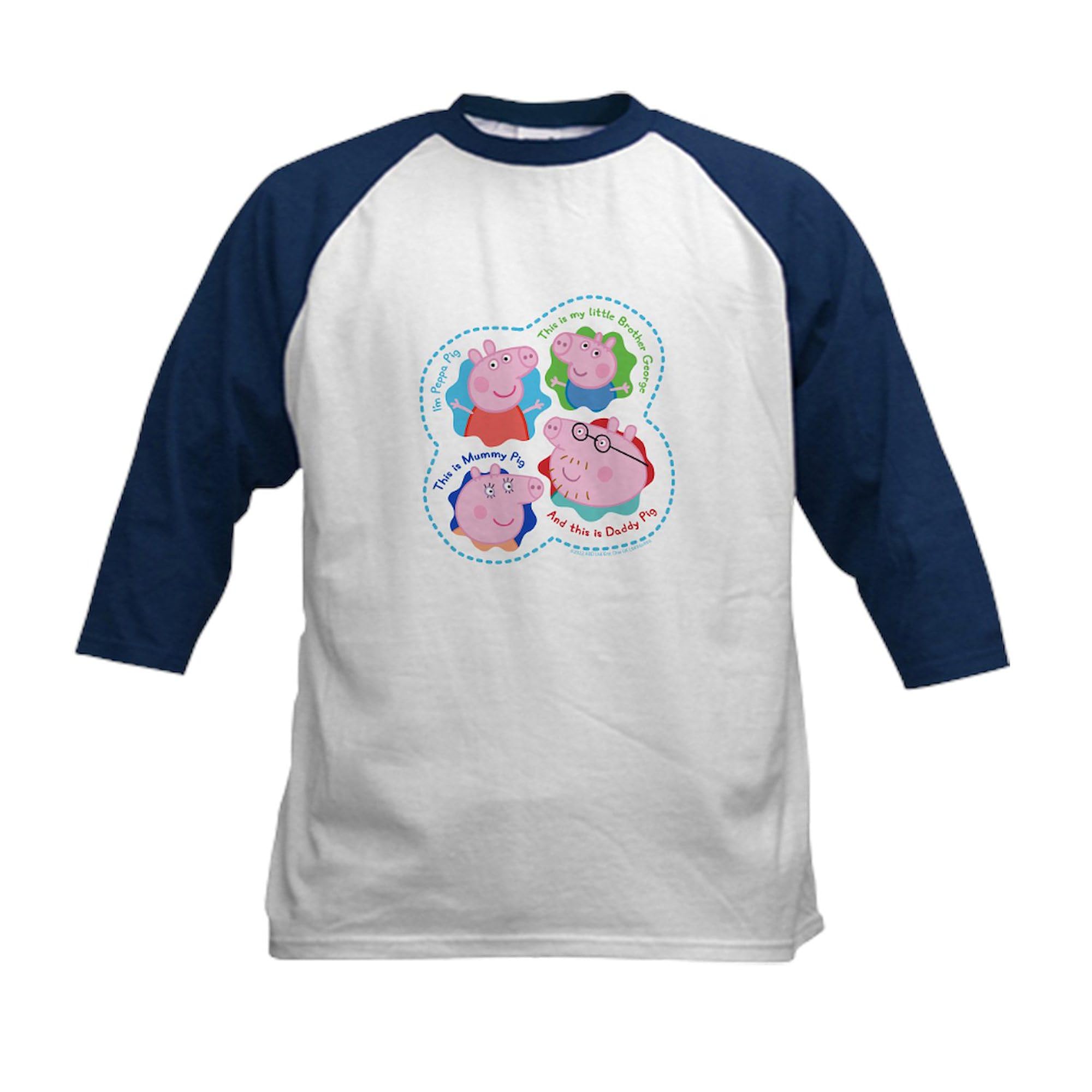 CafePress Peppa Pig Family Portraits Baseball Jersey Kids Cotton Baseball Jersey, 3/4 Raglan Sleeve Shirt Navy/White