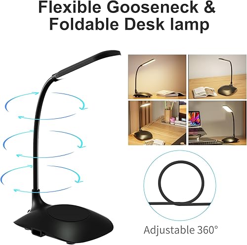 Miniatura 2 de Lámpara de escritorio LED con control táctil regulable, luz de escritorio de oficina, lámpara de oficina con cuello de cisne ajustable, lámparas de