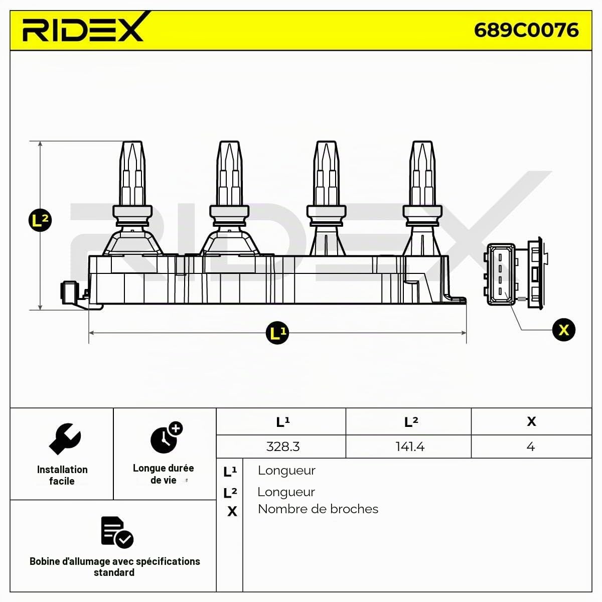 RIDEX 689C0076 Bobine d'allumage Compatible avec PEUGEOT 206 3/5 portes 2A/C