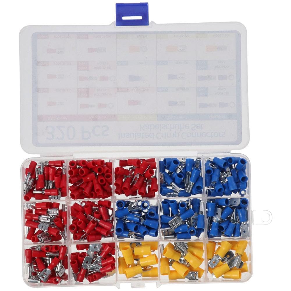 HOBBYIN 320Pcs Insulated Crimp Connectors, Male/Female Wire Cable Electrical Connectors Kit, Fork Ring Spade Quick Disconnect Crimp Terminals for Automotive Marine Boat Truck