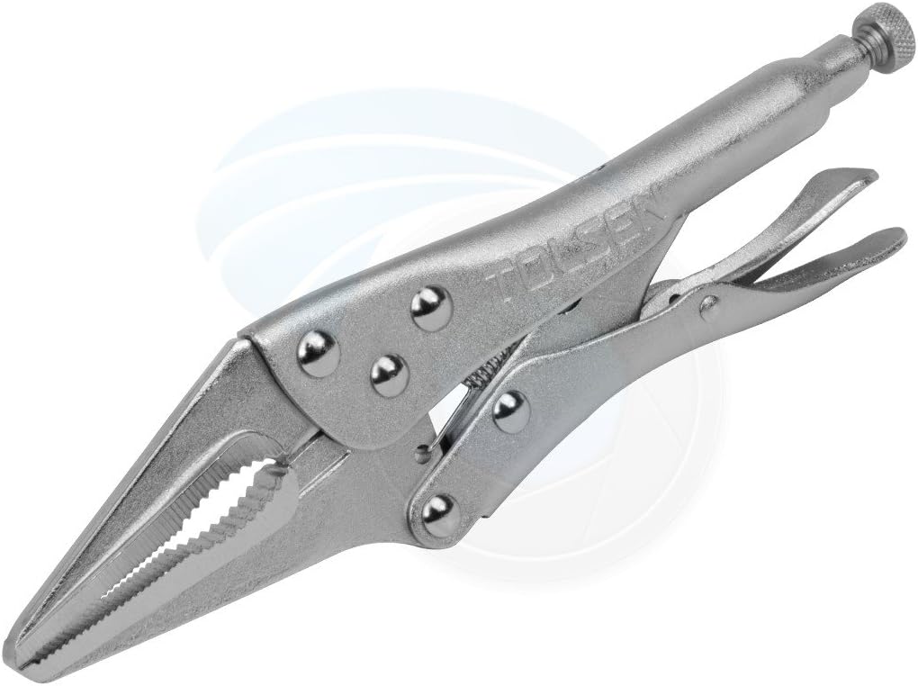 TOLSEN 9" Needle Nose Locking Vise Grips - Drop Forged Carbon Steel, Nickel Plated, Ridged Teeth, Adjustable Bolt, Durable Handle - Precision Clamp Pliers