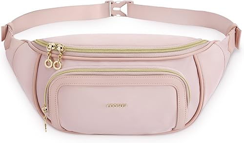 Riñonera para mujer ECOSUSI de piel sintética para mujer, riñonera de moda con correa ajustable para viajes, fiesta, senderismo, C-rosa, nailon