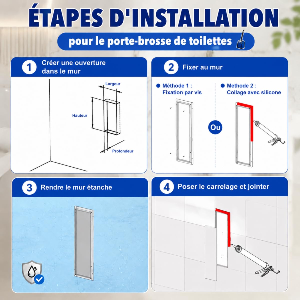 Armoire Toilette encastrée INOX, Blanc Mat, 70x15x12cm