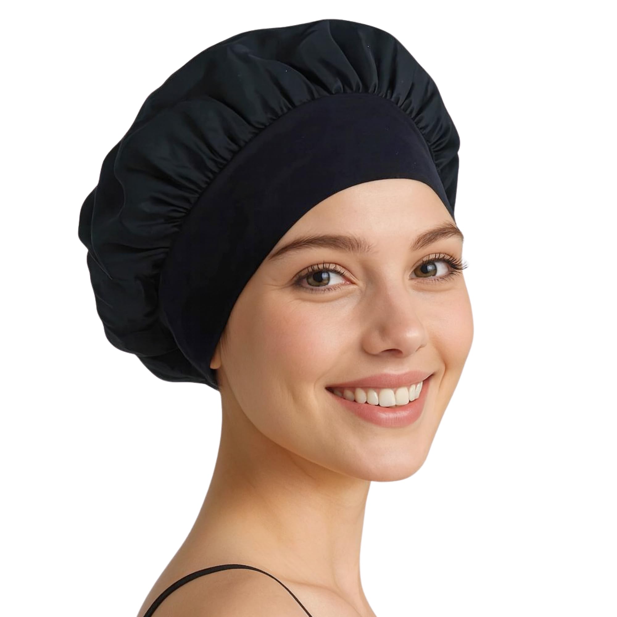TORLAND® Bonnet Schlafhaube aus 100% natürlicher Tencel-Seide, atmungsaktiv, pflegeleicht | vegane Seidenhaube zum Schlafen, Haarhaube Schlafmütze (Schwarz - Normal)