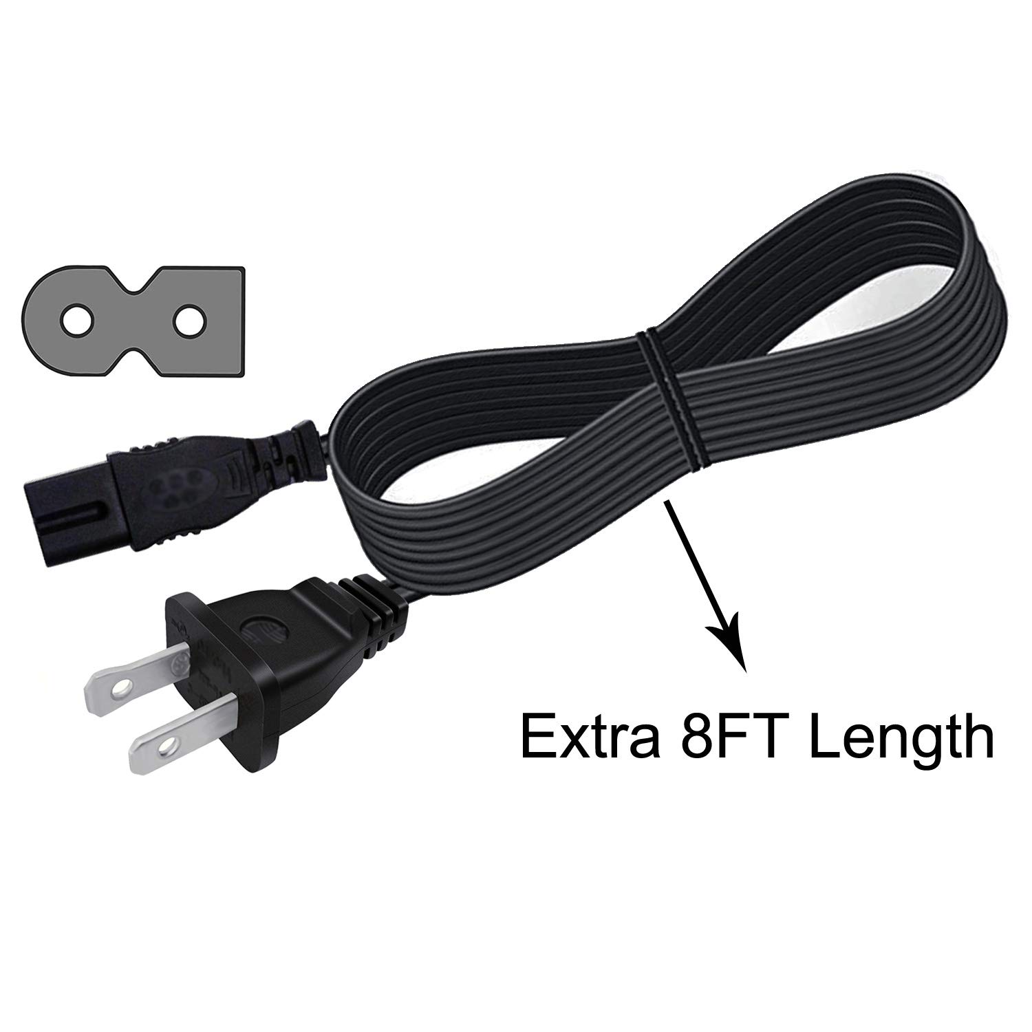 8ft Power Cord Replacement for Bernina Sewing Machine 120 130 135 140 145 153 155 163 165 650 170 180 190 200 220 230 230 230PE Brother CS-6000I SE400 2 Prong Power Cord AC Cable