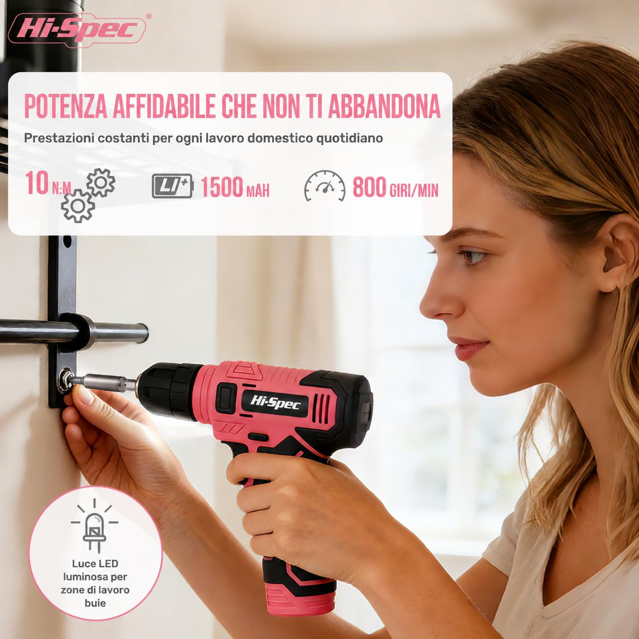 Hi-Spec Set Attrezzi Rosa con Trapano 8V. Kit Completo Trapano Elettrico Ricaricabile USB Senza Fili per Donne, Riparazioni e Manutenzione Domestica Fai-da-Te, in Valigetta Compatta