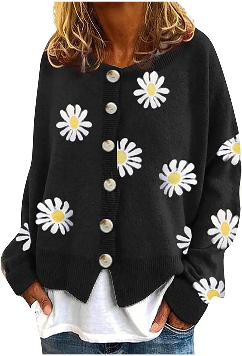 Shenme 超特価sale開催 レディーススーツカラー 長袖ルースフィッティングシングルブレスト花柄セーターカーディガンジャケット 女性向け Color Black Size S Shenme 超特価sale開催 レディーススーツカラー 長袖ルースフィッティングシングルブレスト花柄セーターカーディガンジャケット 女性向け Color Black Size S