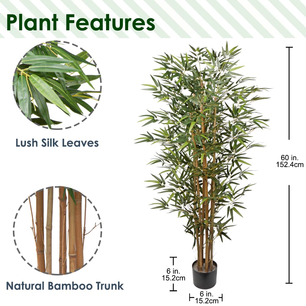 Briful Confezione da 2 alberi artificiali da 152,4 cm con canna naturale, piante di bambù artificiali in vaso, per casa, ufficio, atrio, giardino, decorazione