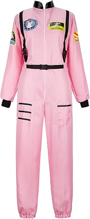 Haorugut Women Astronaut Costume Adult Space Costume Plus Size Flight Suit Astronaut Jumpsuit Fancy Dress Up Costumes