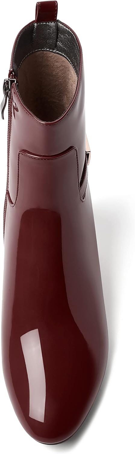 WAYDERNS Womens Dating Round Toe Zip Patent Fashion Wedge Low Heel Ankle High Boots 2 Inch