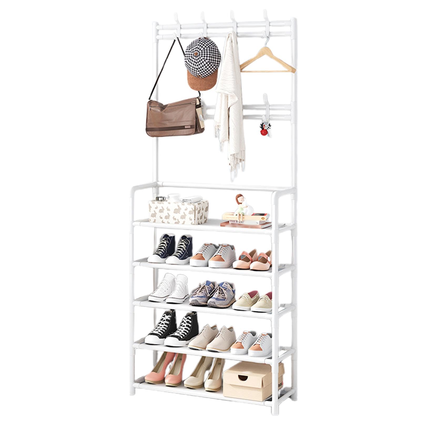 FGXHHS Freestanding Coat Rack with Shoe Storage, 3-Tier Entryway, Removable Hooks & Shelves, Hall Tree for Hallway, Cloakroom, Clothes Rail, Perfect Entryway