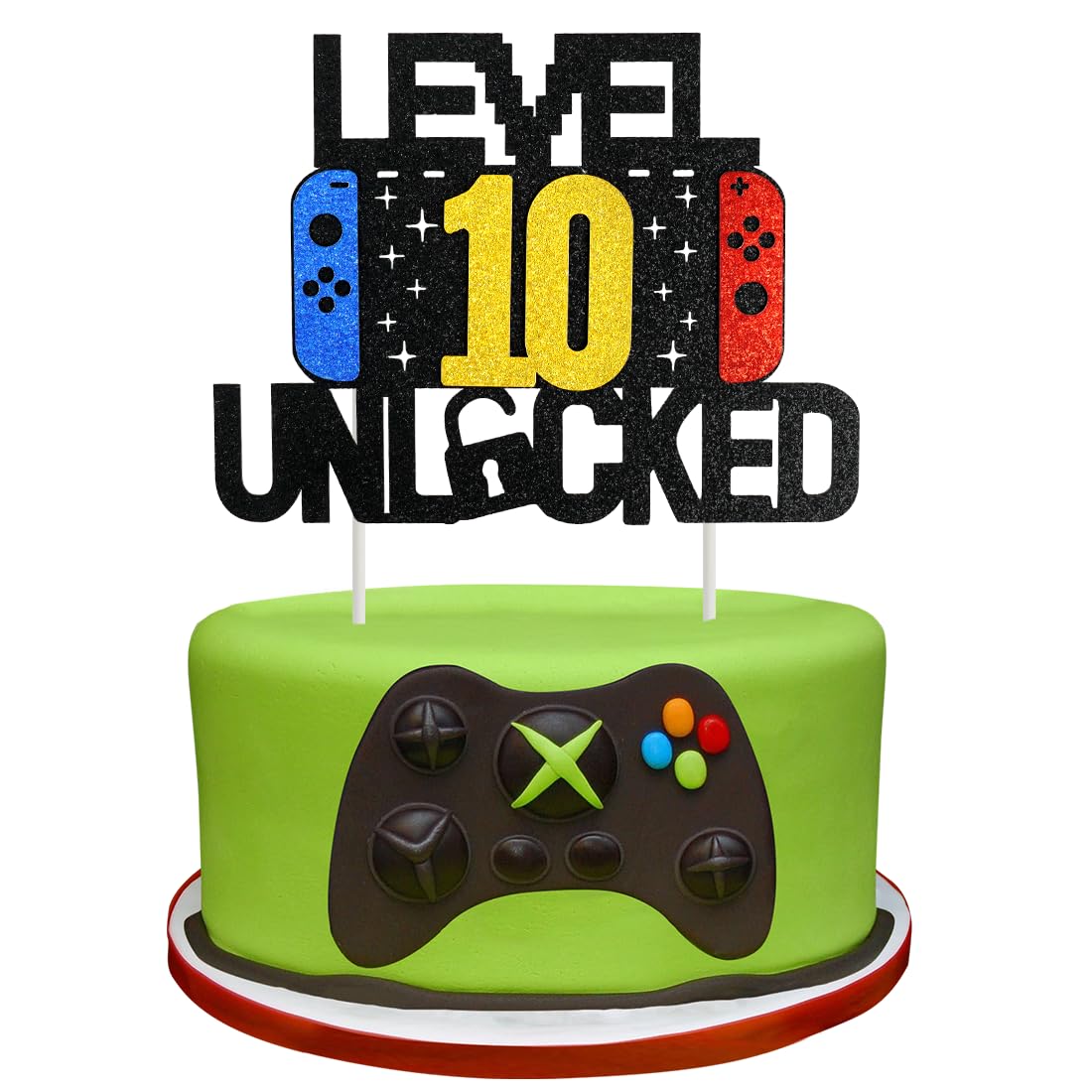 Videospiel Tortendeko Geburtstag, 10th Videospiel Cupcake Topper, Glitter Spielkonsolen Themen Kuchenaufsatz, Happy Birthday Kuchen Deko, Gaming Cake Topper für 10 Jahre Junge und Mädchen Geburtstag