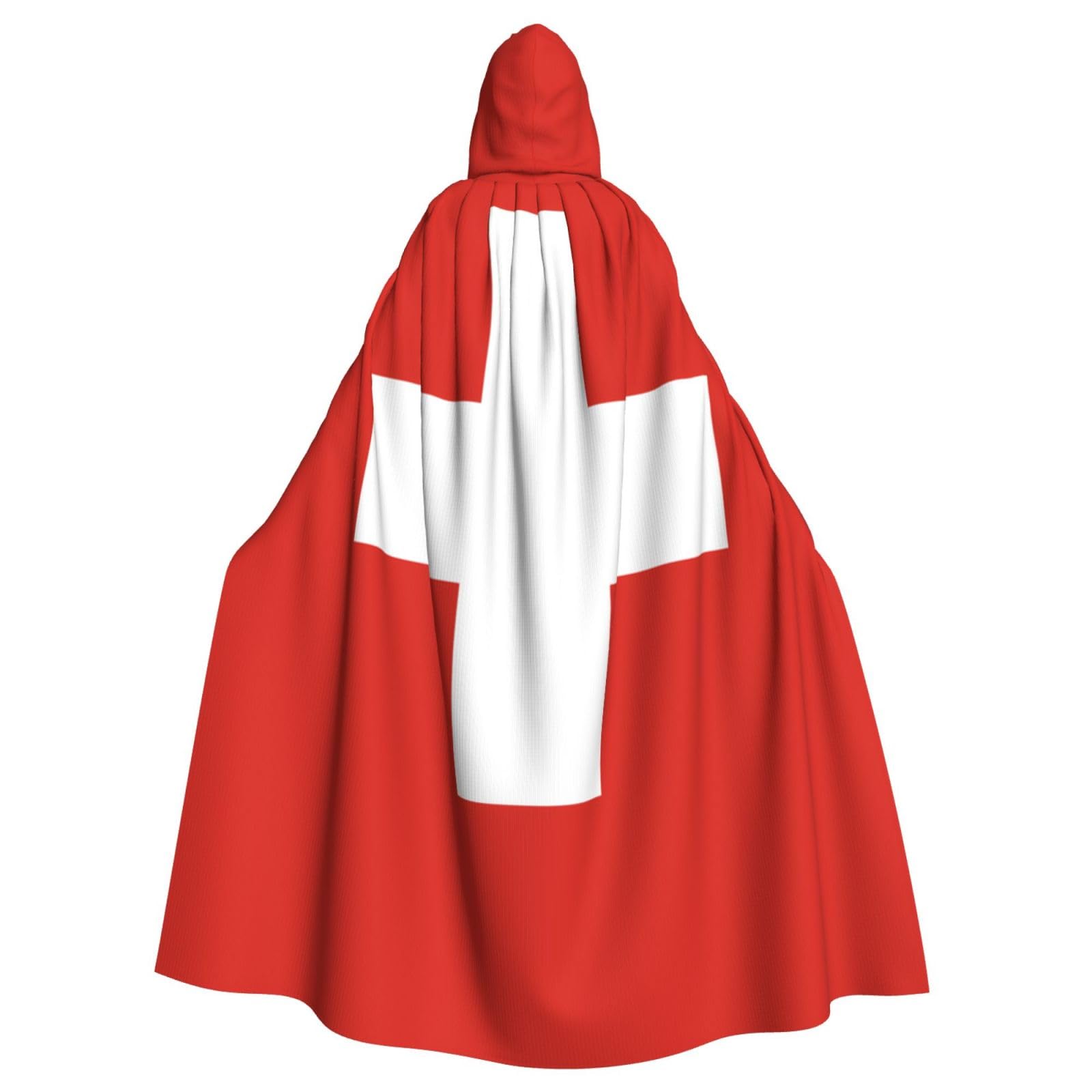 QAZWZML Halloween adult hooded cape Swiss Flag printed holiday hooded cape suitable for holiday costumes and character costumes