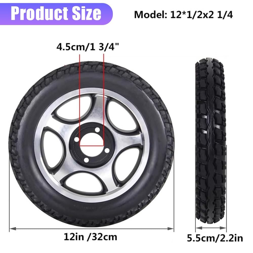 12 Pulgadas Rueda Trasera Para Silla De Ruedas Antideslizante, Ruedas De Repuesto Neumático Sólido, 12 1/2 X 2 1/4 Accesorios De Rueda Trasera(12in/32cm-2pcs)