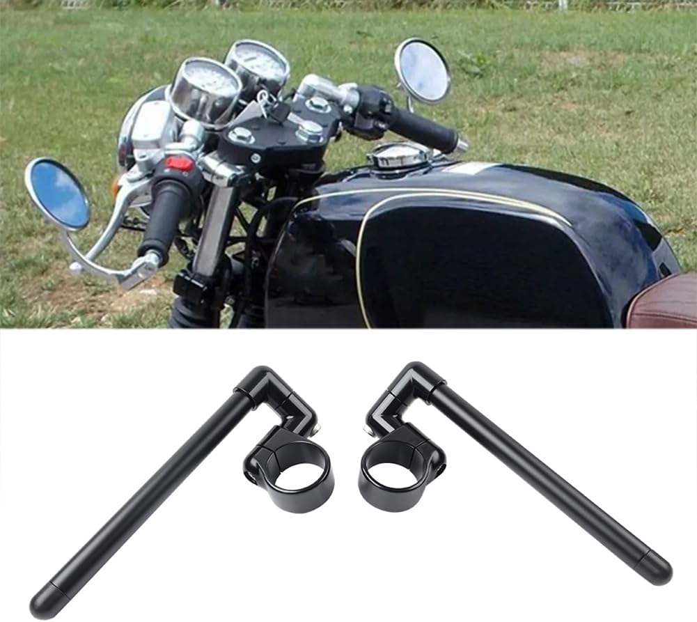 Cnthan7 1 Pair Cafe Racer Bars Handlebar Fork Tube Aluminum Black 52mm Universal for motorcycles with 31mm~58mm fork tube