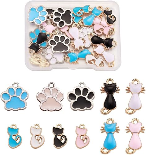 Miniatura 8 de Beadthoven - 58 dijes de 14 estilos esmaltados de animales lindos colgantes de papel de origami, búho, conejo, perro, cisne, oso, varios dijes para