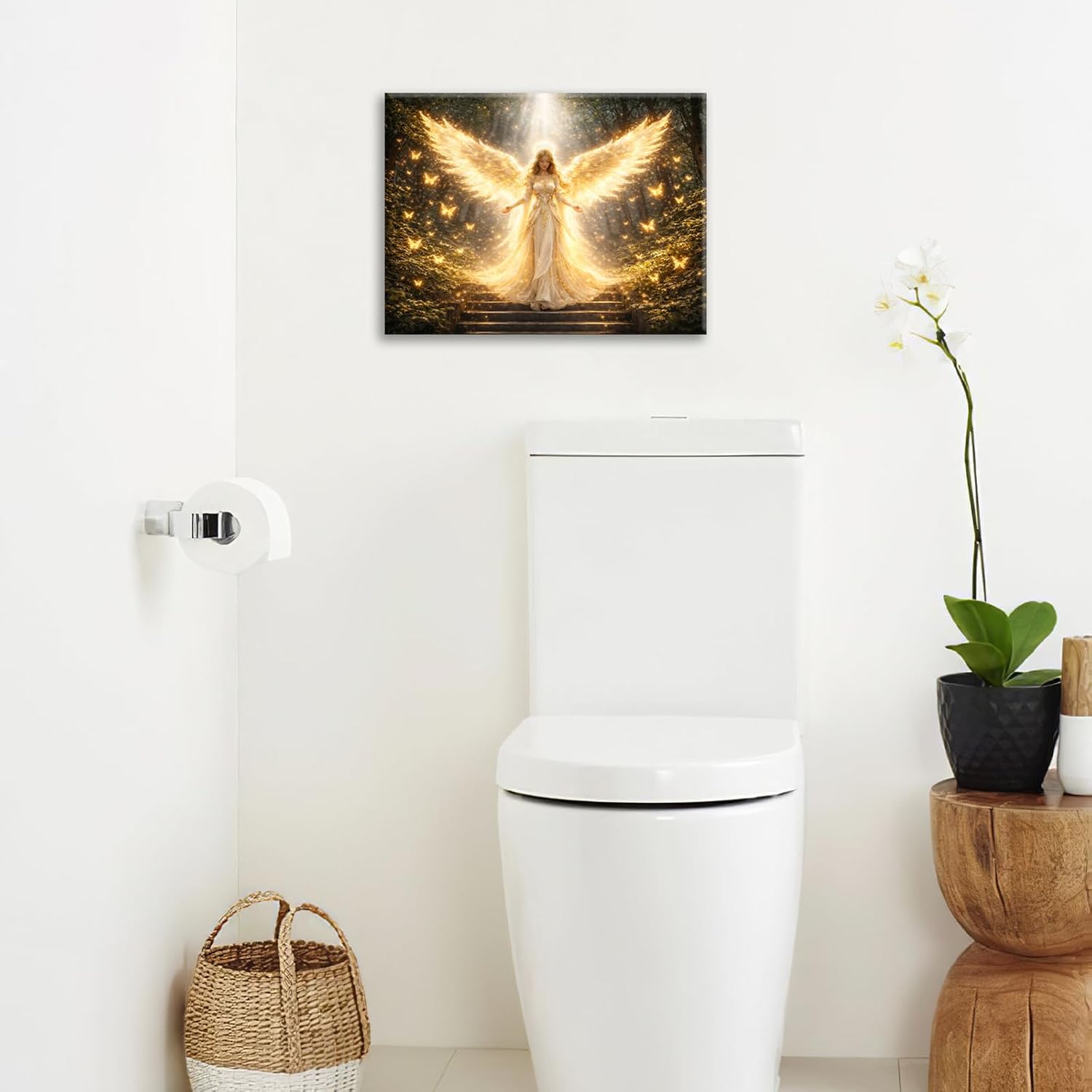 exroozy Golden Angel Girl Wall Art Golden Butterfly Decor Pictures 12"x16" image 5
