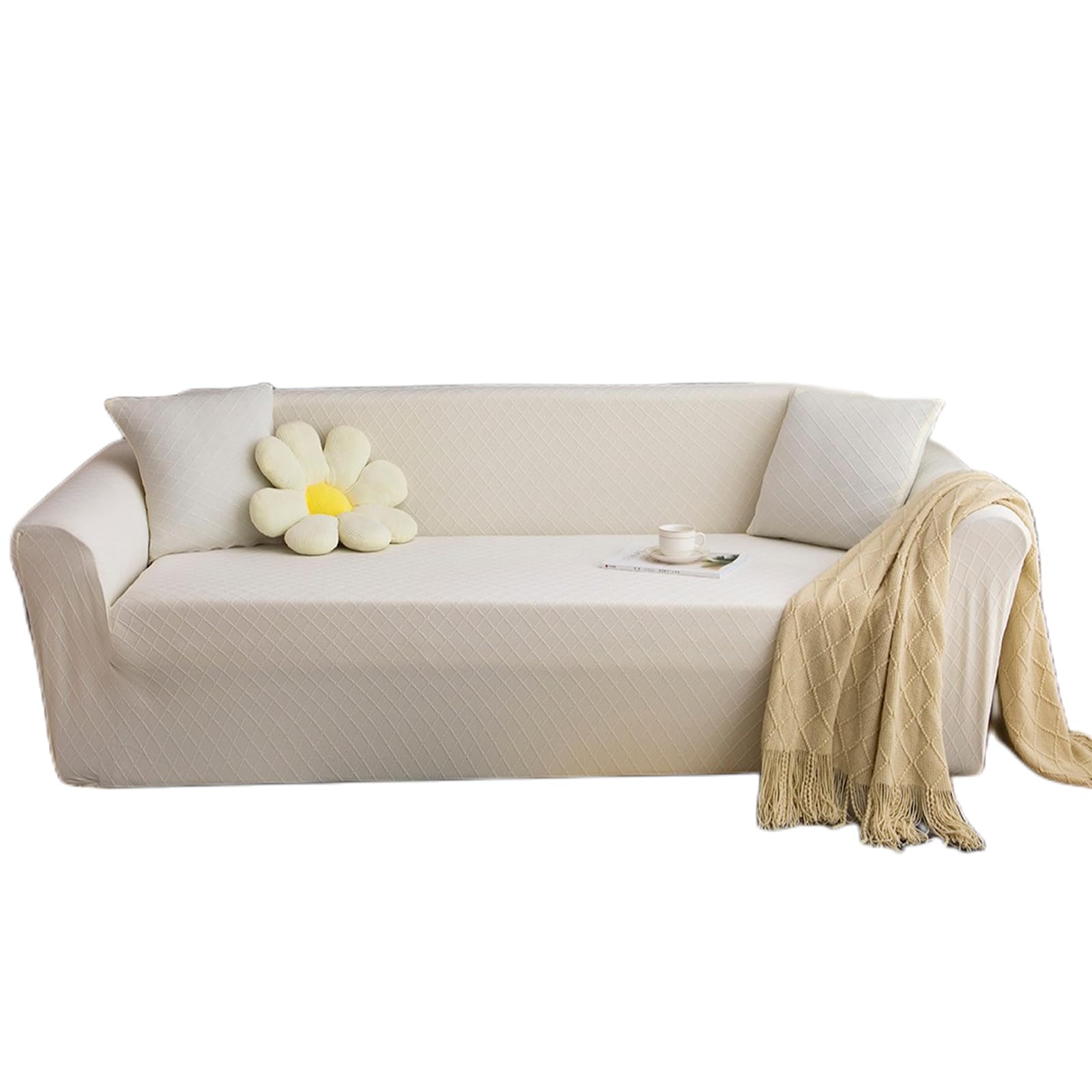 Housse de canapé extensible blanche pour protéger un grand 5 places