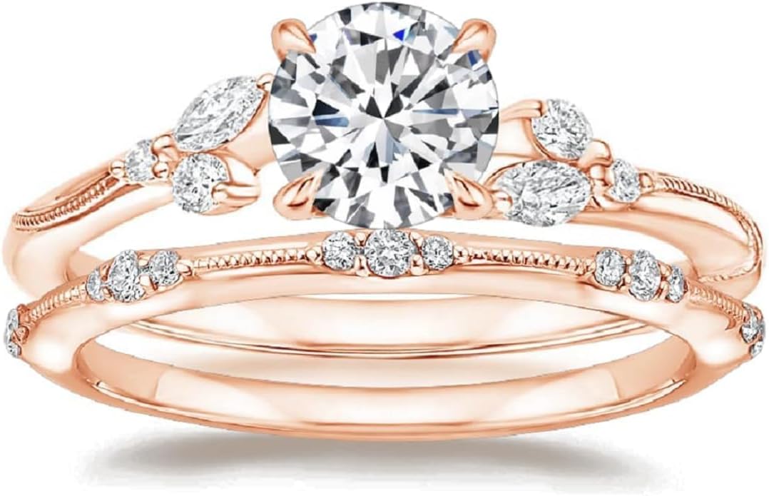 1CT-3CT Round Cut Wedding Ring Set Solitaire Moissanite Engagement Ring for Women Promise Gifts for Her 925 Silver/10K/14K/18K Gold