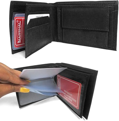 Miniatura 2 de Billetera de cuero genuino para hombre con ranura para tarjeta de crédito, soporte para billetes, color negro, Negro -, Billetera plegable