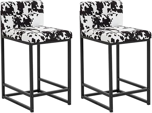 GIA Taburetes de bar cuadrados con respaldo de 24 pulgadas de altura de mostrador para isla de cocina, tapizados en tela con patas de hierro negro,