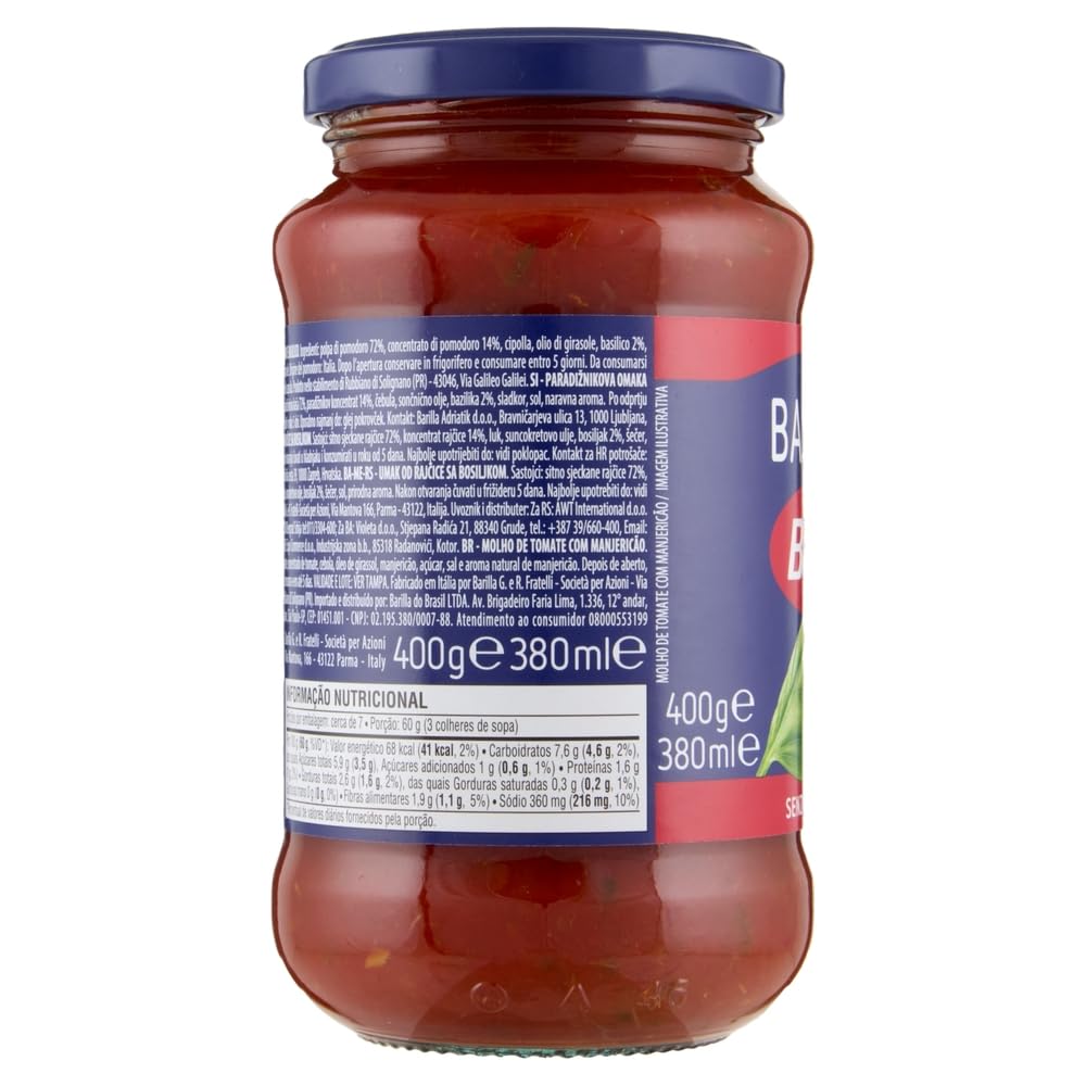 18x Barilla Pastasauce Sugo con Basilico, Italienisches Sauce mit Tomaten und Basilikum 400g + Beni Culinari Kostenloser Schlüsselanhänger