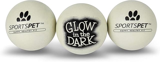 SPORTSPET High Bounce Natural Rubber Dog Balls (Glow in the Dark 3 Pack)