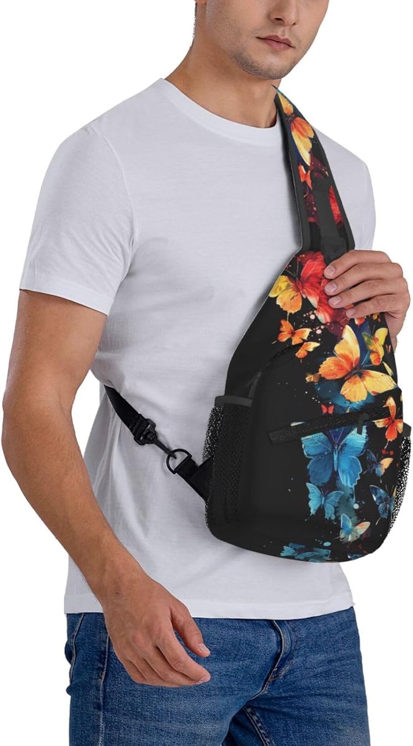 Sling Bag for Men Women Butterfly Black Crossbody Backpack Casual Hiking Daypack for Travel Sport Running Chest Bag - Image 6
