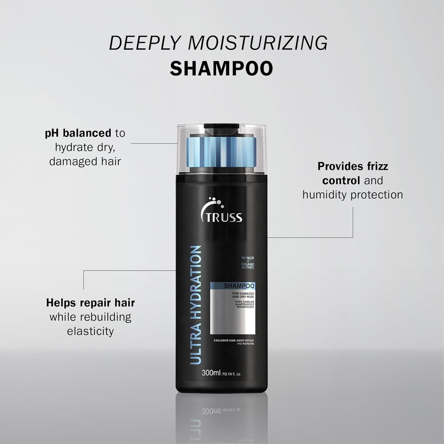 TRUSS Ultra Hydration Hair Shampoo for Women & Men - Hydrating Shampoo for Dry Hair - Restores Strength, Softness & Shine - Color-Safe Formula with Frizz Control & Humidity Protection (10.14 oz)