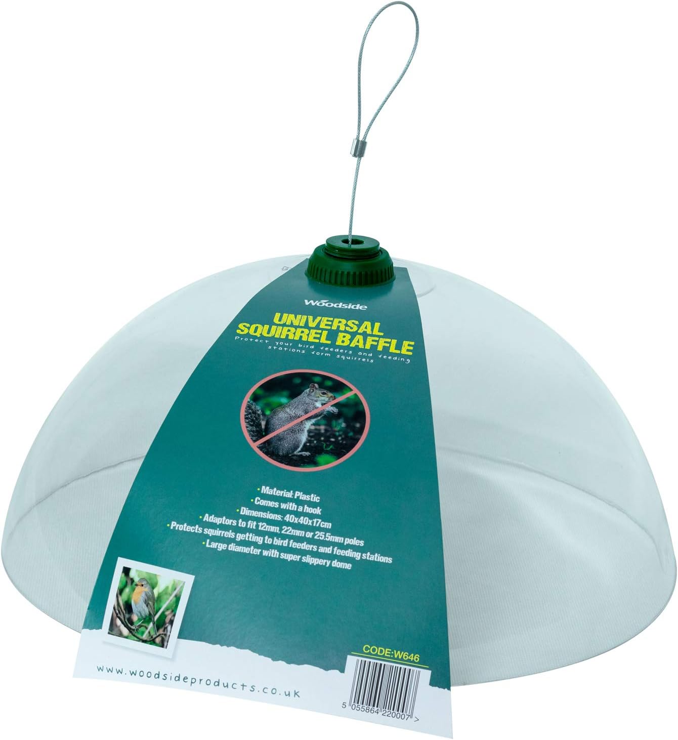 Woodside Plastic Universal Squirrel Baffle Dome with Hook, For Feeding Stations & Hanging Feeders, Bird Feed Guard