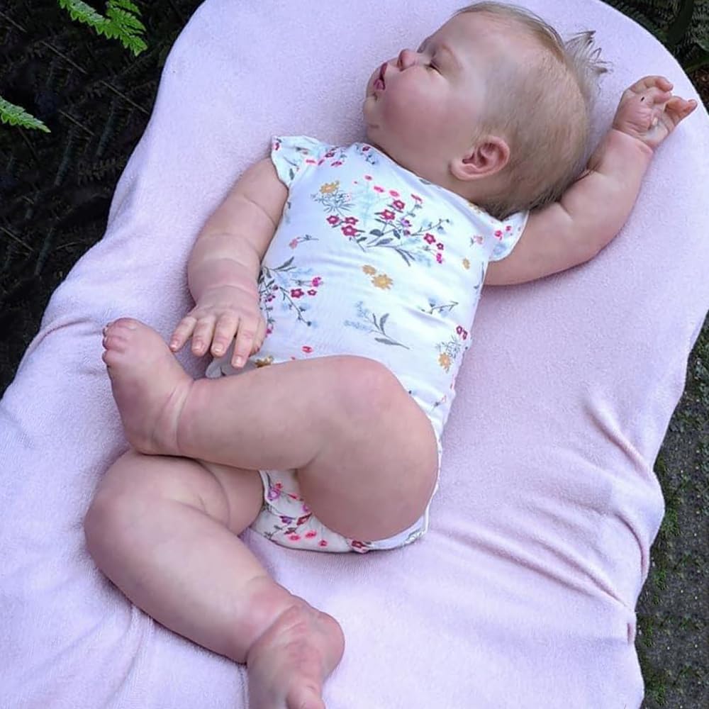 rxdoll realistic baby doll girl 24 inch 60cm real looking soft silicone reborn baby doll toddler toy handmade cloth body lifelike sleeping newborn dolls xmas gifts for girls 3+ white floral