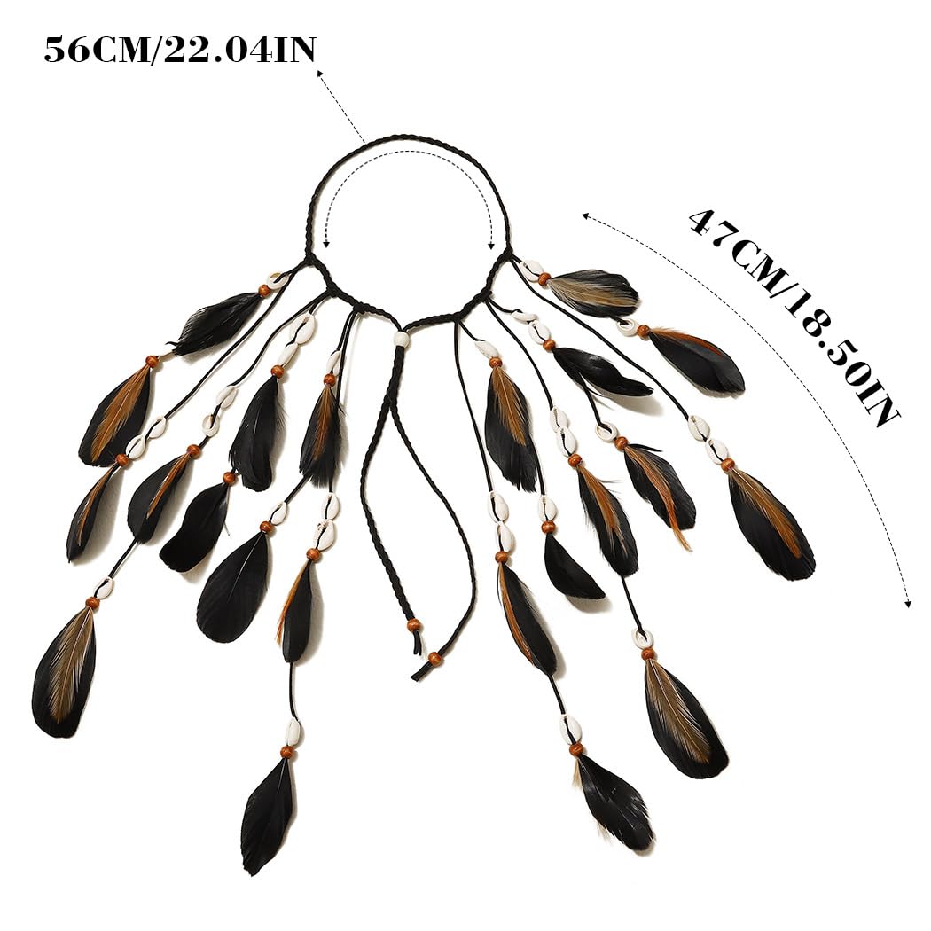 Yean Boho Fasce di piume Copricapo con nappe e paillettes Copricapo di piume indiane Catena per capelli con strass Accessori per capelli rave per donne e ragazze