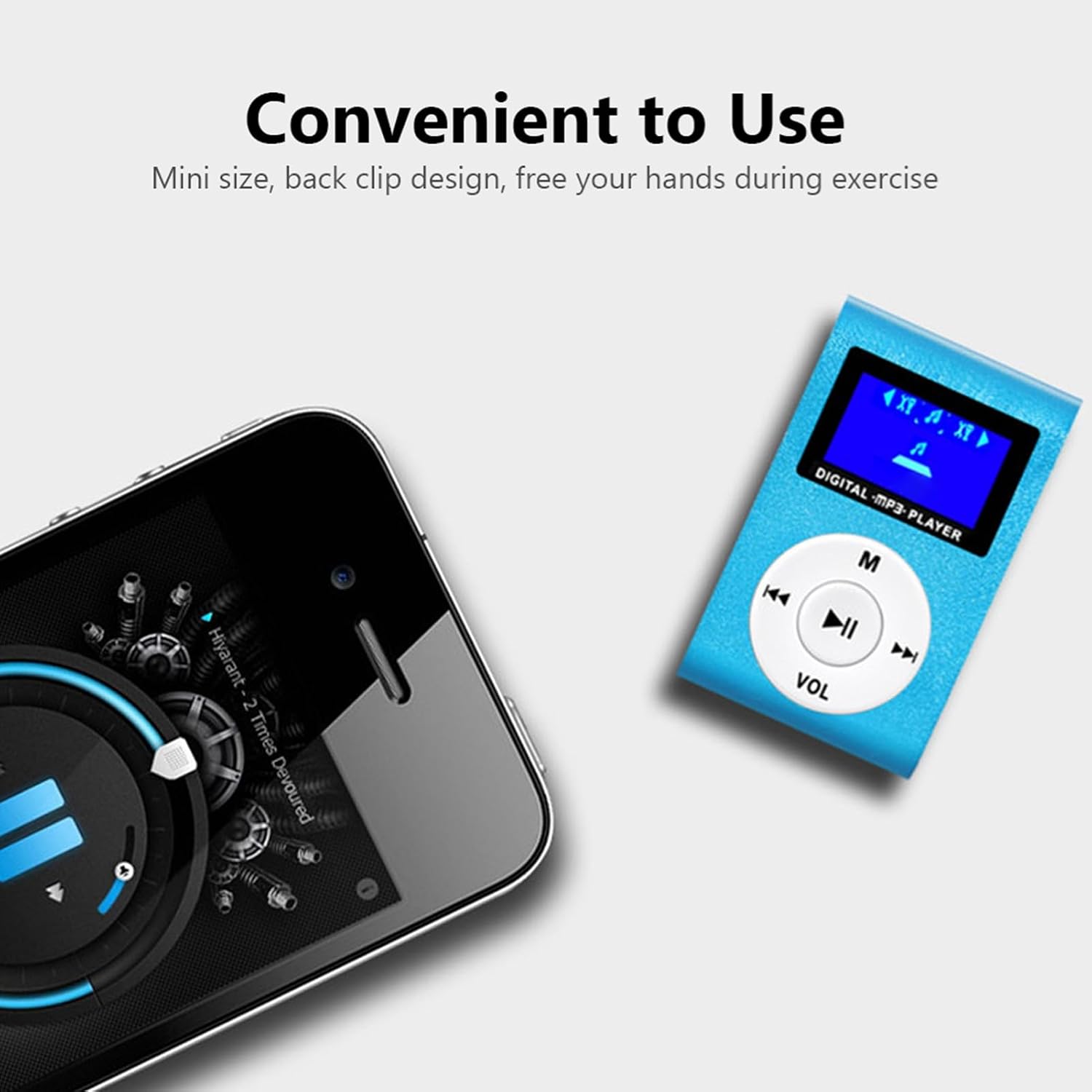 Diyeeni Mini MP3 Player, Portable Music Player with Clip, LCD Screen, Digital Music Media Player MiniMP3 BackClip Player Supports 32GB Memory, Earphone & USB Cable (Rose red)