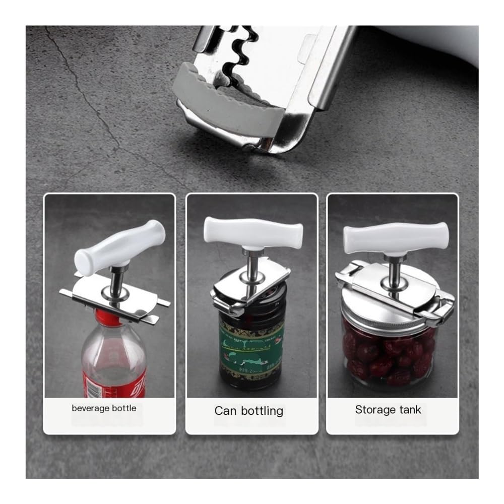 Abridor de latas y tarros de acero inoxidable, herramienta de abrelatas y botellas sin esfuerzo para personas mayores con artritis y fácil agarre, esencial para la cocina para una apertura sin