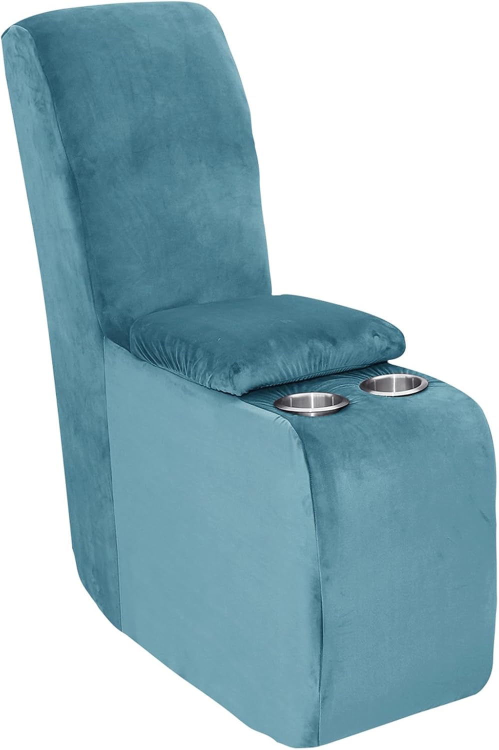 Velvet Stretch Center Console Cover for Recliner Sofa Slipcover, Thick Reclining Couch Covers for Reclining L Shape Sofa, 2-Piece Storage Console Cover with Cup Holders,Peacock Blue