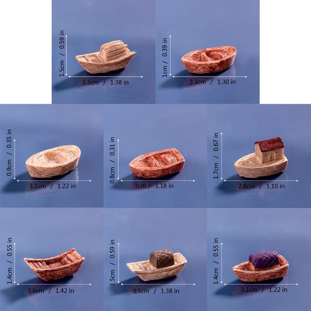 Jowxsx 8Pcs Miniature Boats Figurines Ornaments for Garden Landscape Plant Pots Decors, Dollhouse Accessories