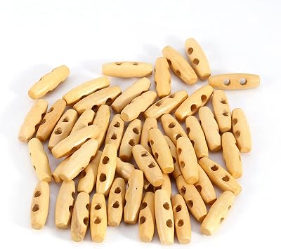 50 Pcs Wooden Toggle Buttons, 3cm Decorative Coat Buttons, 2 Holes Sewing Toggle for Clothes, Coat, Jacket Sewing Craft