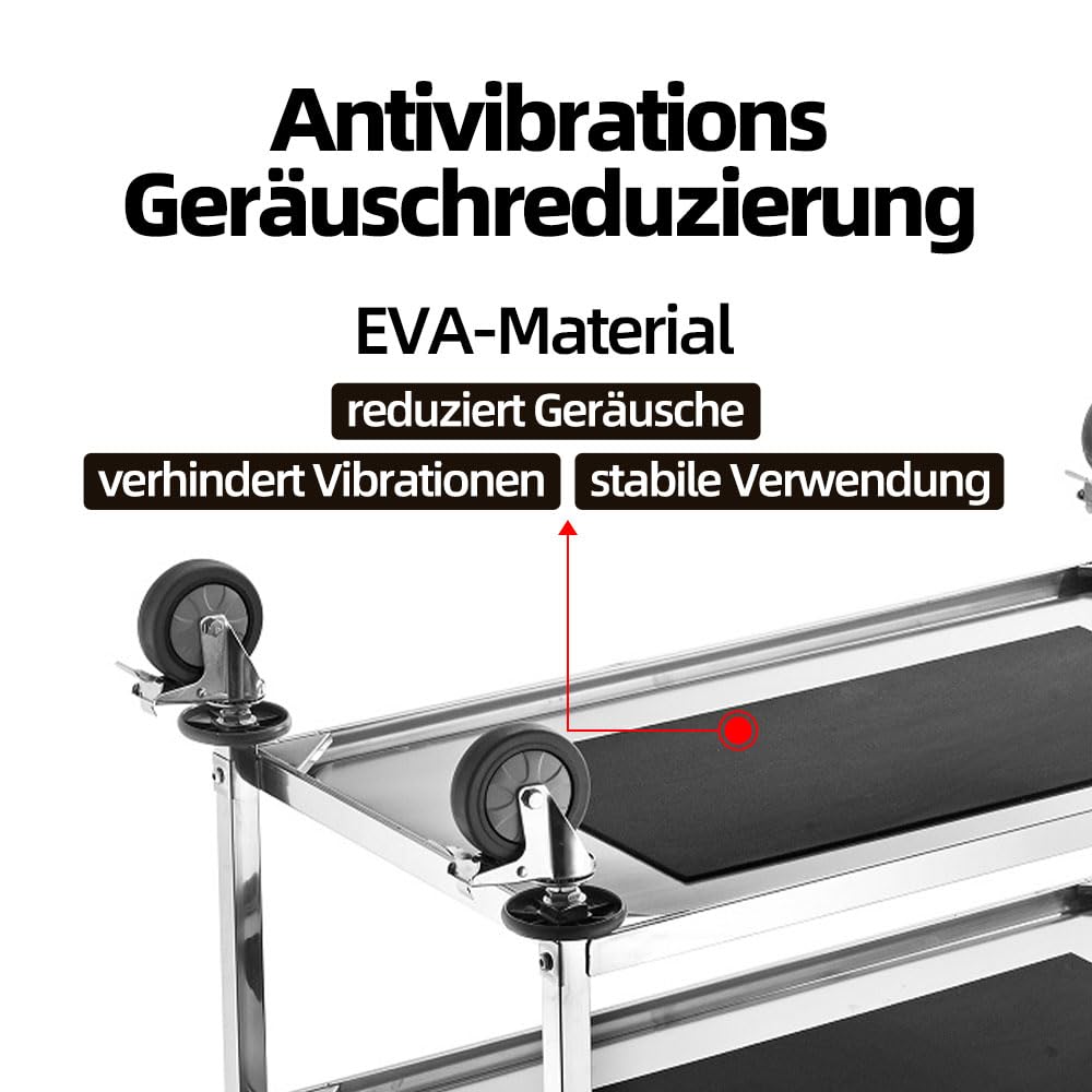 Carrello multiuso a 3 ripiani in acciaio inox con ruote, carrello da cucina commerciale per hotel, ospedali e scuole, resistente, facile mobilità (95 x 50 x 95 cm)