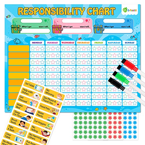D-FantiX Magnetic Responsibility Chart, Chore Chart for Multiple Kids, My Star Reward…