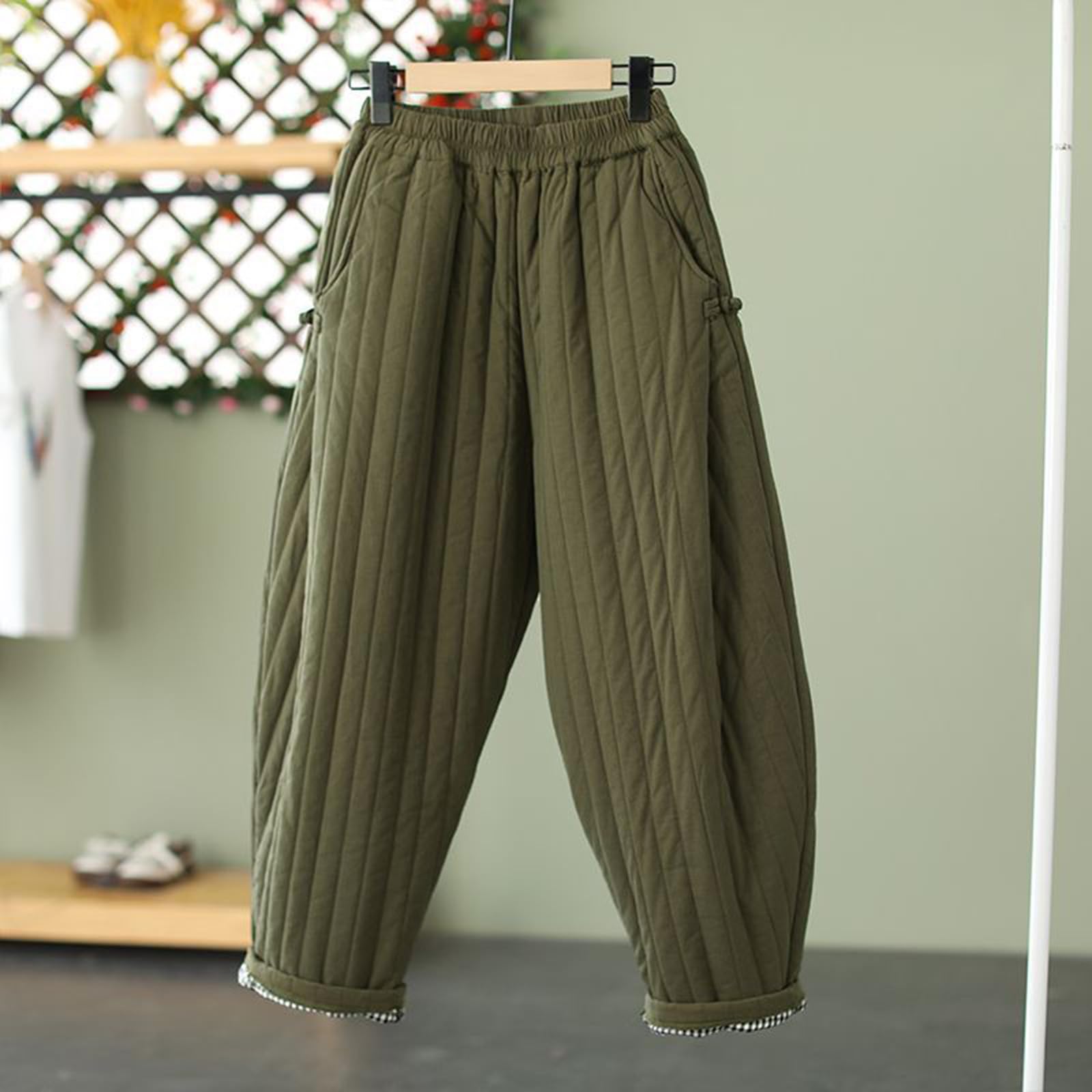 Damen Winter Warme Daunenhose, Thermohose Gefütterte Winddicht Winterhose