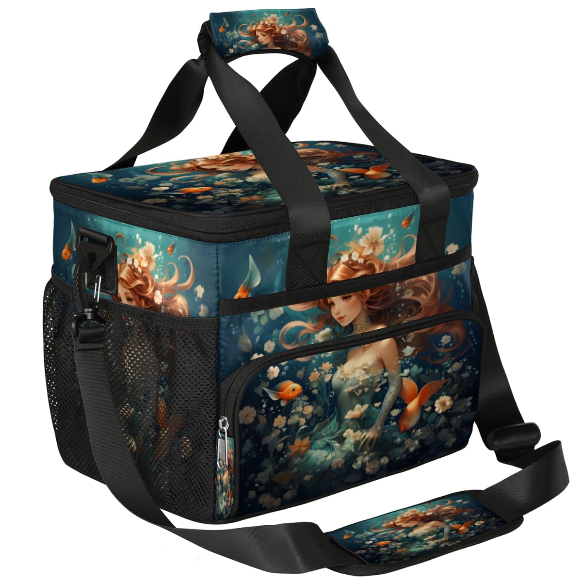 Mermaid Insulated Picnic Backpack Lunch Box for Women Men Picnic Basket Tote Lunch Bag Picnic Bag Portable Lunch Bags for Picnic, Beach, Work, Trip,Office, Camp Pretty Mermaid Princess