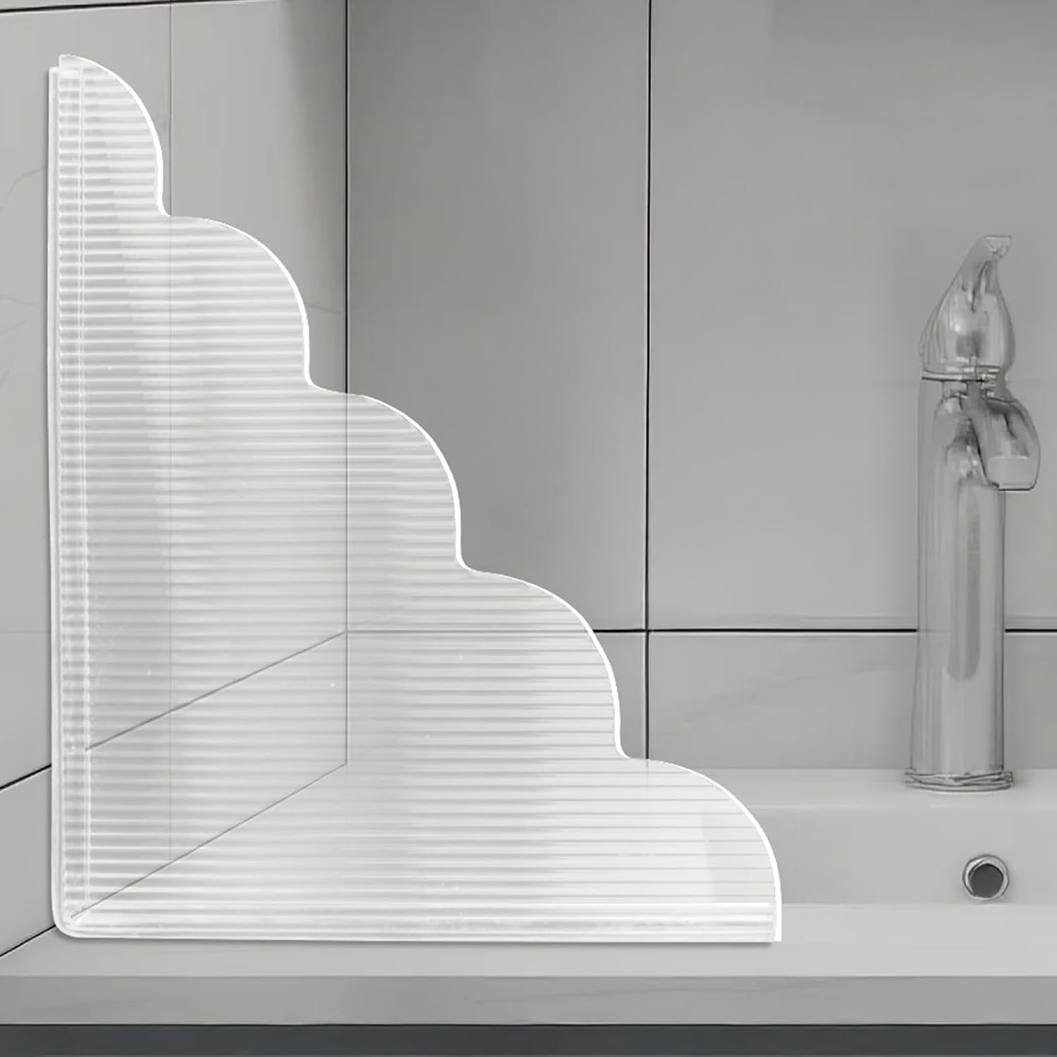 2-Pack Tub Corner Splash Guards, Self-Adhesive, Vertical Stripes | Vertical Stripe Texture, Helps Keep Water Inside the Shower, Designed for Bathtub Corners, Easy to Install and Clean