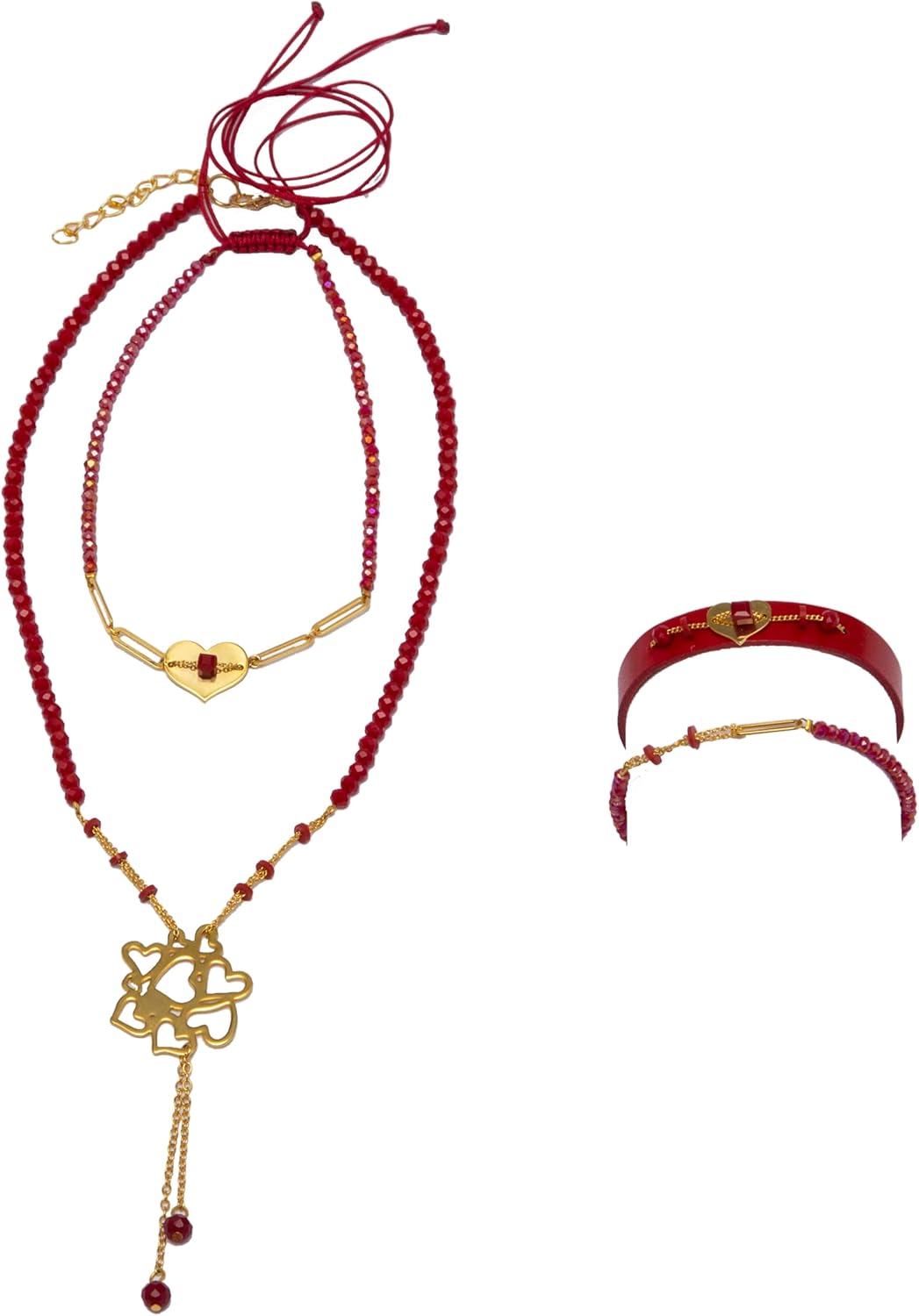 Jewelry Boho Beads Necklace - Hearts - 18K Plated Gold