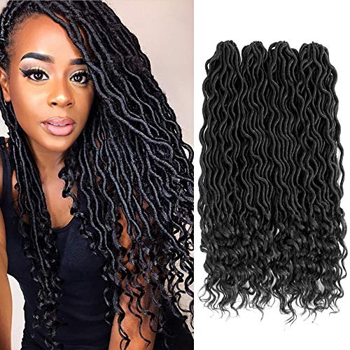 Lihui 3pcs/lot Faux Locs Crochet Hair Goddess Locs Crochet Hair For Black Women Synthetic Hair Curly Crochet Hair (20inch(3-PACKS), 1B)