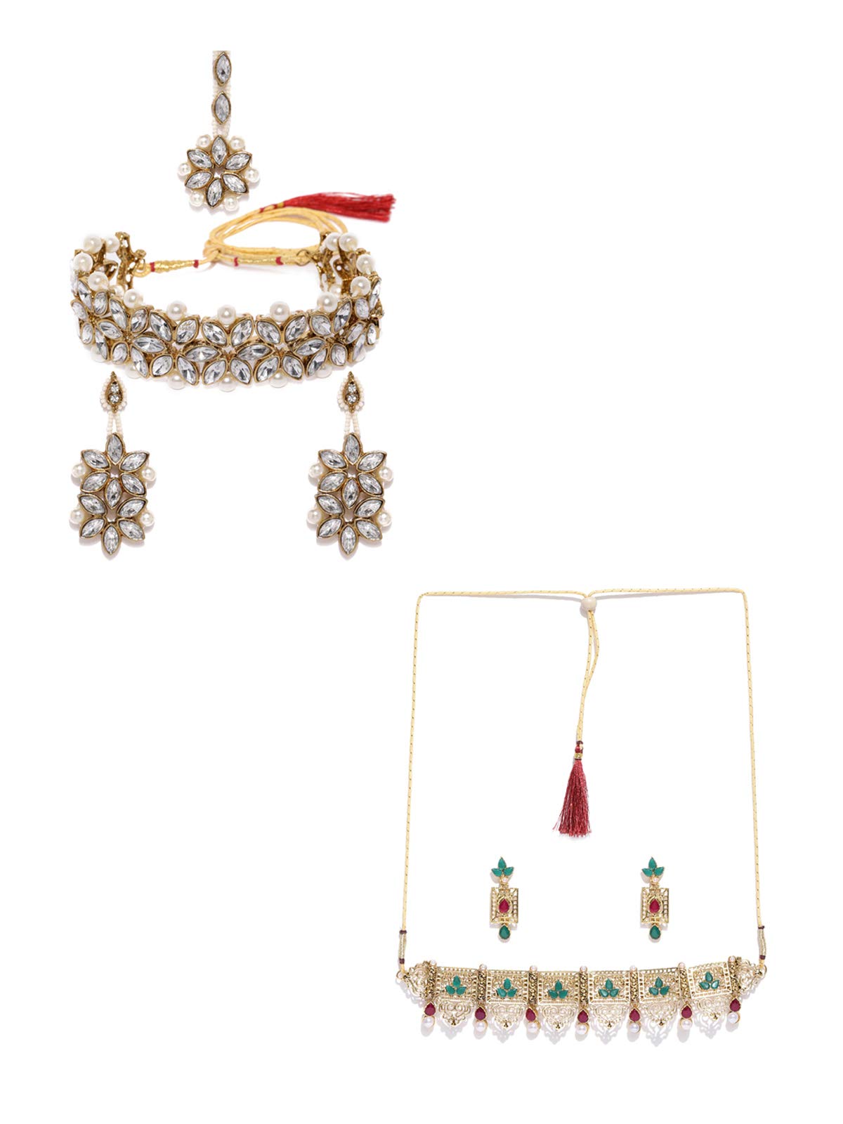 ZAVERI PEARLS Combo of 2 Gold Tone Kundan & Pearl Traditional Choker Necklace Set For Women-ZPFK9056 (B07X2W8TT7) Amazon Price History, Amazon Price Tracker