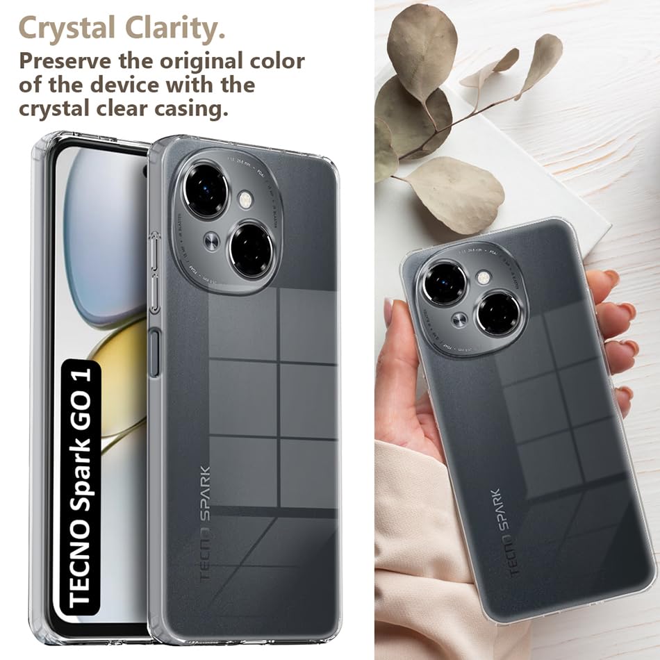 Image of Fashionury Crystal Clear Case for Tecno Spark GO 1 | Yellowing Resistance | Transparent TPU Silicone | Raised Camera Lips | Slim Transparent Cover