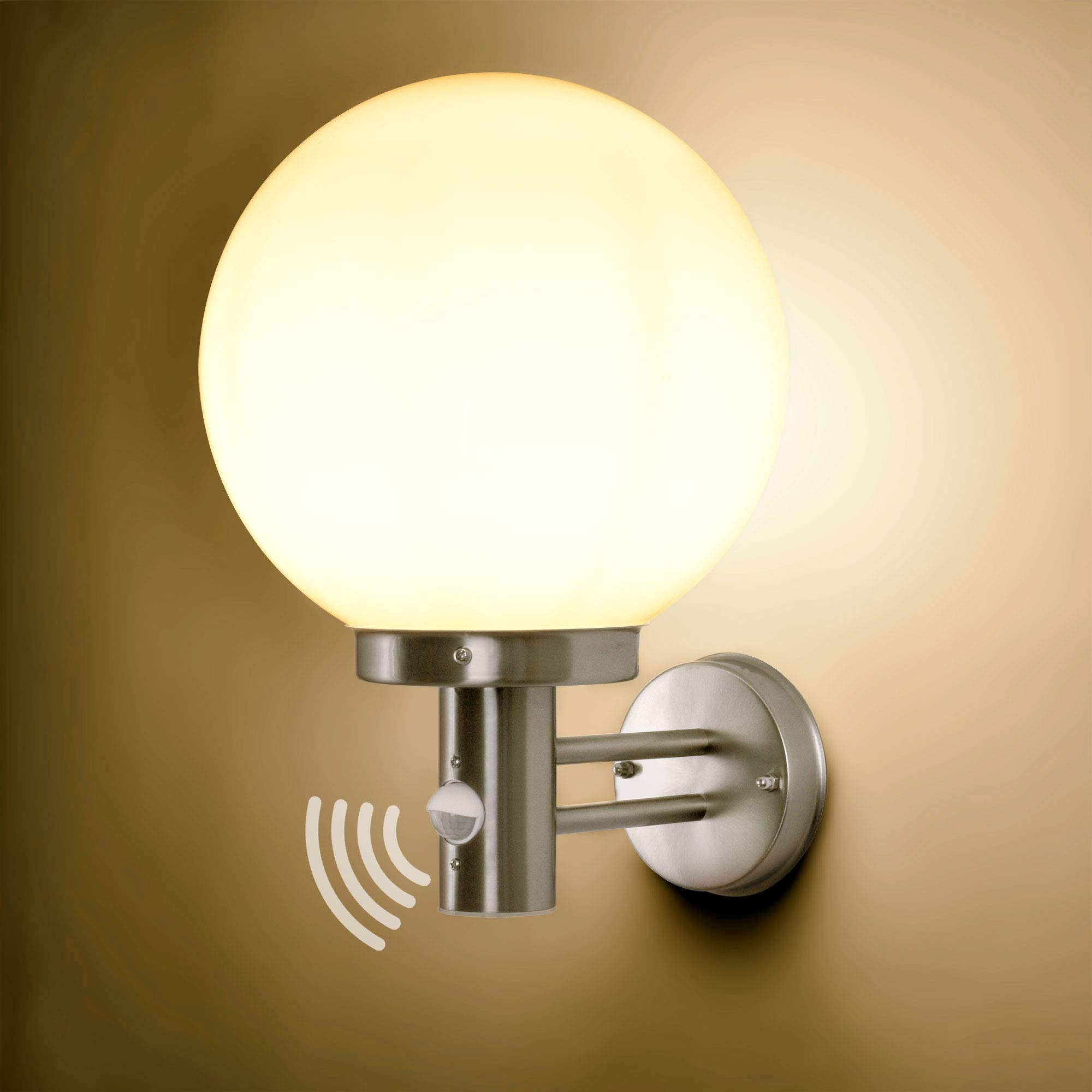Maxkomfort Klassische Außenleuchte mit Bewegungsmelder Wandleuchte Außenwandleuchte Wandlampe Gartenleuchte Edelstahl E27 IP44 V2A-Edelstahl 120° Erfassungswinkel 270B1