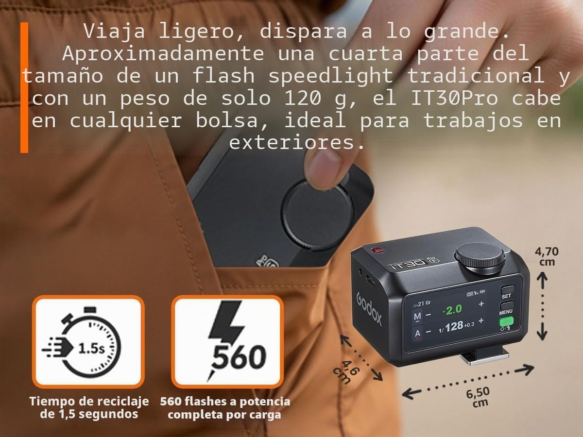Flash Godox IT30Pro F para Fuji, IT30ProF IT30 Pro F TTL HSS 1/8000s Mini Flash Camera, Compatible con Fujifilm X100VI GFX100RF XS20 XS10 XT30 II XT5 XM5 GFX50S GFX50R X-T4 X-T3 X-E4 | Flash inalámbrico TTL 2.4G HSS 1/8000s, compatible con X100VI XT5 XM5